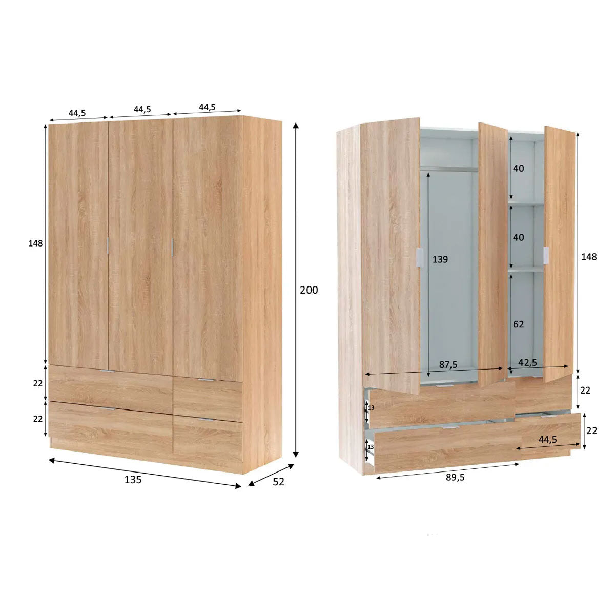 Armari amb 3 portes i 4 calaixos model ESTUBENY.